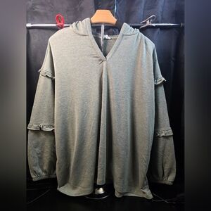 Como Blu Women's Sage Green Hoodie With Ruffle Sleeves  1X